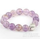 12mm Natural Round Faceted Ametrine Beaded Elastic Bangle Bracelet with Sterling Silver Pixiu Accessory