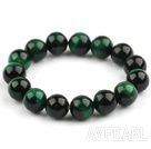 12mm Round A Grade Dark Green Tiger Eye Beaded Stretch Bangle Bracelet