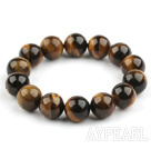 14mm Natural Round Tiger Eye Beaded Stretch Bangle Bracelet