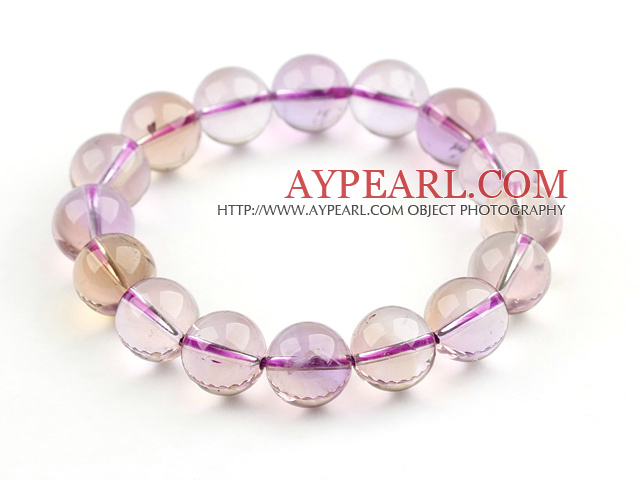 12mm Round A Grade Ametrine Beaded Stretch Bangle Bracelet with Laugh Buddha