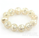 Big Style 16mm White Mosaic Shell Beaded Stretch Bangle Bracelet