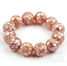 Big stil 16mm Pink Mosaic Shell Beaded Stretch Bangle Bracelet