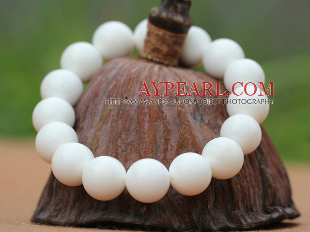 12 χιλιοστά του Γύρου της White Sea Shell Beaded βραχιόλι βαρύ Stretch