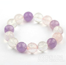 12mm Faceted Rosenquarz und Amethyst und Kristall Perlen Stretch Armreif