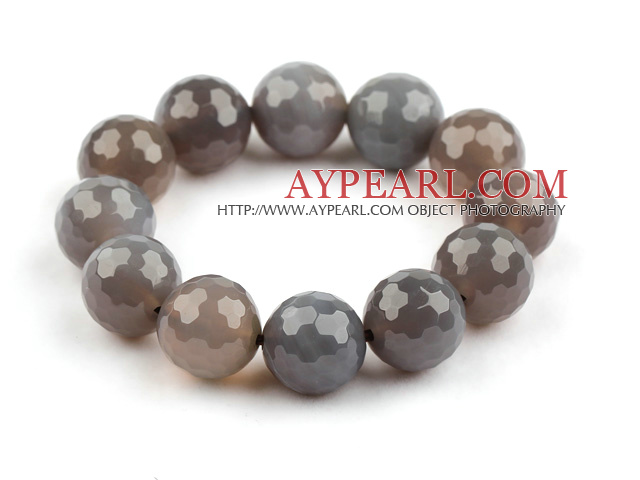 Big Style 16 χιλιοστά πολύπλευρη Gray Agate Beaded βραχιόλι βαρύ Stretch