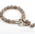 8mm facettes Bracelet Gris Bracelet Agate extensible avec Sterling Silver Lotus Accessoires