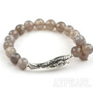 8mm Faceted Gary Agate Stretch Armreif mit Sterling Silver Fish Zubehör