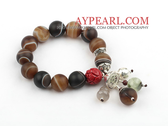 14mm givré Agate Bracelet extensible avec accessoires en argent sterling