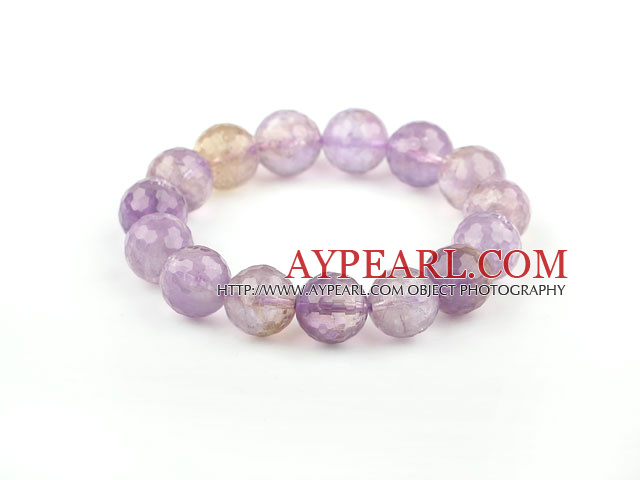 Purple Series 12mm Round Natural Fasettert Ametrine Beaded Elastic Bangle Bracelet