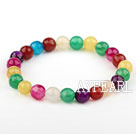 8mm Natural Faceted Multi Color Agate Beaded Elastic Bangle Bracelet