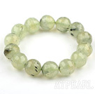 14mm Round Faceted Prehnite Beaded Stretch Bangle Bracelet