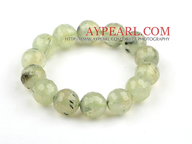 14mm Round Fasettert Prehnite Beaded Stretch Bangle Bracelet