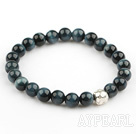 8mm ronde bleu perlé Tiger Eye Bracelet extensible avec accessoires en argent sterling Pixiu