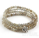 4mm runde Fasettert Gray Agate Beaded Stretch Wrap Bangle Bracelet