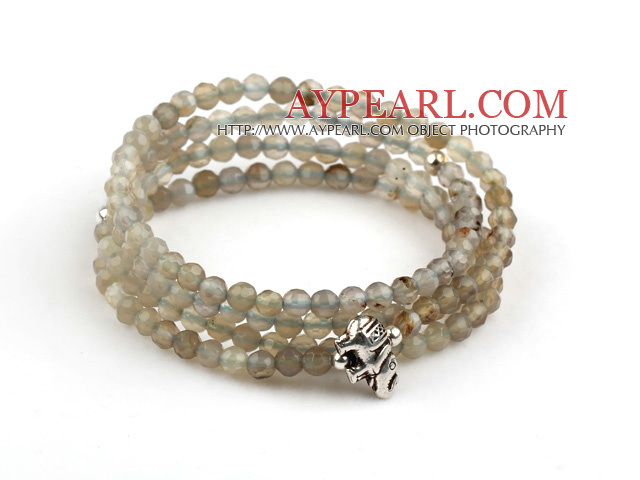 4mm Runda Faceted Agate margele Gray folie stretch brățară brățară