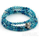 4mm Round Faceted Blue Agate Beaded Stretch Wrap Bangle Bracelet