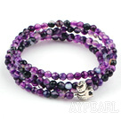 4mm Round Faceted Purple Agate Beaded Stretch Wrap Bangle Bracelet