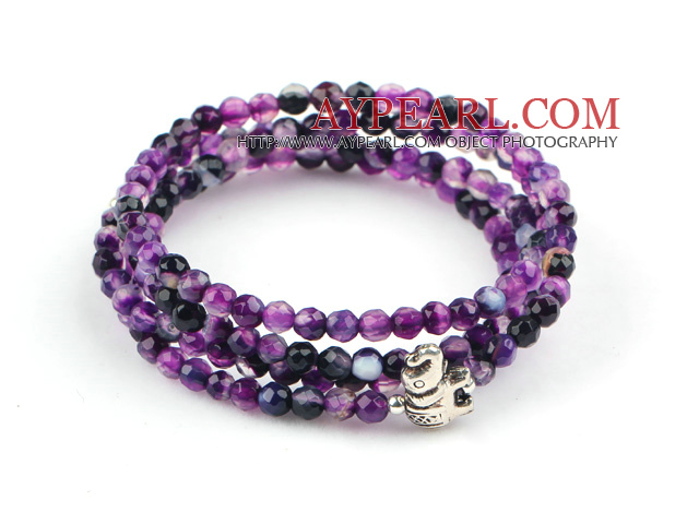 4mm Round Faceted Purple Agate Beaded Stretch Wrap Bangle Bracelet