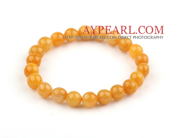 8mm Rund Natural Yellow Jade Stretch Bangle Armband