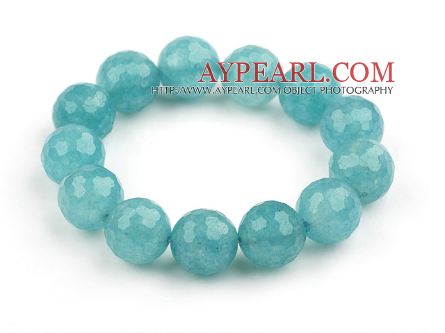 14mm Round Faceted Sponge Kyanite Beaded Stretch Bangle Bracelet