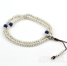 Sterling Silver Beads Adjustable Rosary/ Prayer Bracelet with Lapis ( Total 108 Beads)