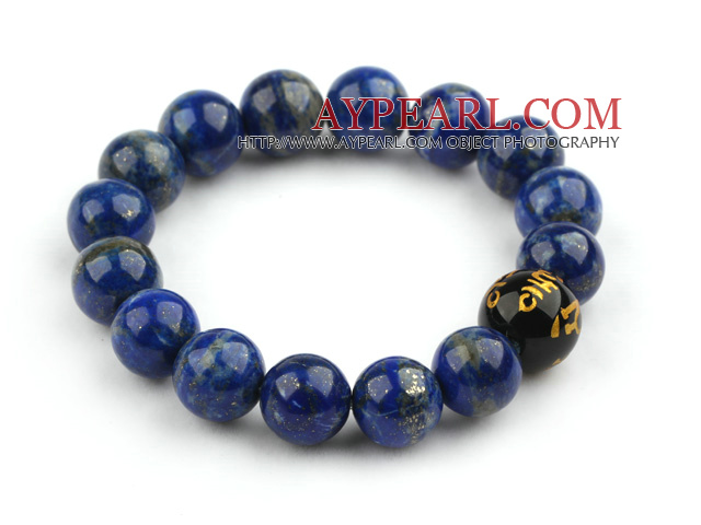 Lapis rondes 12mm perles Bracelet extensible avec des personnages de Black Magic Charms Perles en agate