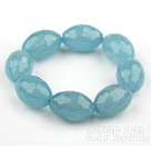 Oval Shape Faceted Sponge Kyanite Beaded Stretch Bangle Bracelet