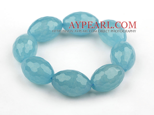 Oval Shape Faceted Sponge Kyanite Beaded Stretch Bangle Bracelet