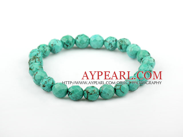 8mm Turquoise facettes naturel perlé Bracelet élastique