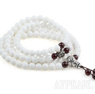 Natural White Sea Shell Rosary / Bønn armbånd med Sterling Silver tilbehør og A Grade Garnet (Totalt 108 Beads)