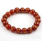 10mm Red Carnelian with Buddhist Mantra Prayer Beads for Meditation Stretch Bangle Bracelet