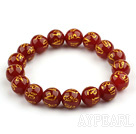 12mm Red Carnelian with Characters of Magic Charms Stretch Bangle Bracelet