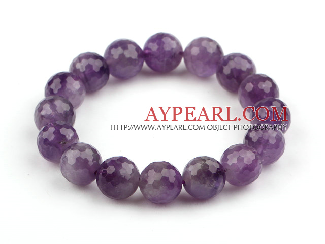 12mm Round Faceted Amethyst Stretch Armreif