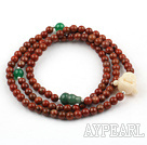 Red Stone Stretch Beaded Bracelet with Buddha's Head and Cucurbit Shape Aventurine and Green Agate ( Can also be Necklace )