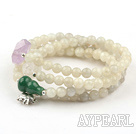 Round Moonstone Perlen Stretch-Armband mit Amethyst und Kristall und Sterling Silber Elephant Zubehör (kann auch als Halskette getragen werden)