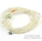 Round Moonstone Beaded Stretch Bracelet with Clear Crystal and Prehnite and Sterling Silver Elephant Accessory ( Can Also Be Worn As Necklace )