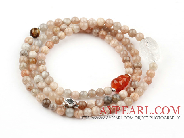 Solen skinte Beaded Stretch armbånd med Clear Crystal og Tiger Eye og Carnelian og Sterling Silver Fish tilbehør (Kan også være Halskjede)