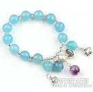 12mm Faceted Sponge Cyanit Stretch Armreif mit Sterling Silber Zubehör und Amethyst und Gray Pearl