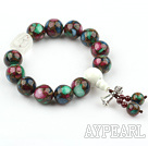 Taiwan Multi Color Turquoise Stretch Bangle Bracelet with White Sea Shell Buddha's Head and Sterling Silver Accessories