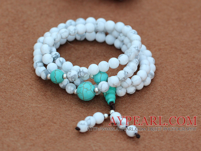 Howlite Prayer / Rosary Bracelet with Turquoise and Sterling Silver Beads ( Can also be Necklace )