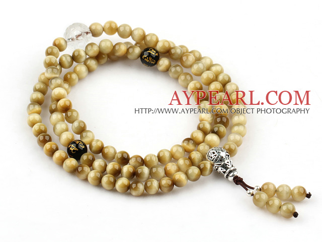 Golden Tiger Eye Rosary/ Prayer Bracelet with Clear Crystal and Black Agate and Sterling Silver Beads ( Can also be Necklace )