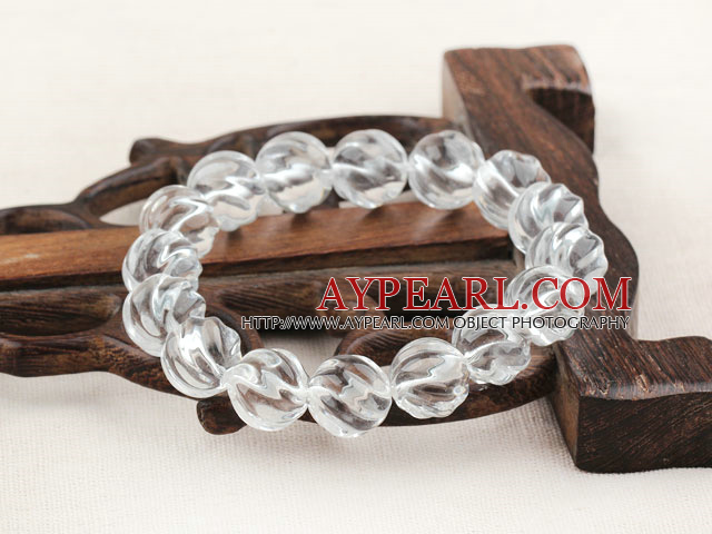 12mm Natural Clear Crystal Twist Beaded Elastic Bangle Bracelet