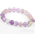 Purple Seria Ametrine 10mm rotundă naturală Beaded brăţară brăţară de elastic, cu triunghi Thailanda argint accesorii