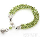 Two Rows Olivine Beaded Bracelet with Silver Clasp and Ring Accessory