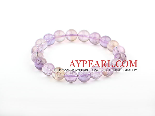 Purple Series 10mm Round Ametrine Beaded Elastic Bangle Bracelet