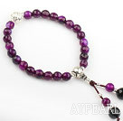 Naturlig Fasettert Purple Agate Bønn armbånd med Sterling Silver Pixiu Accessory