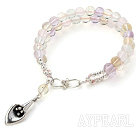Two Strands Rose Quartz and Citrine and Amethyst Bracelet with Silver Leaf Accessory S Shape Clasp