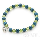 Single Strand cyanite et Peridot perlé Bracelet extensible avec Argent graine de lotus accessoires