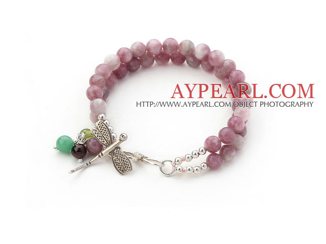 Två rader naturliga lila Jade pärlstav armband med Aventurin och granat och Silver Tillbehör