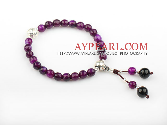 Naturlig Fasettert Purple Agate Bønn armbånd med Sterling Silver Pixiu Accessory